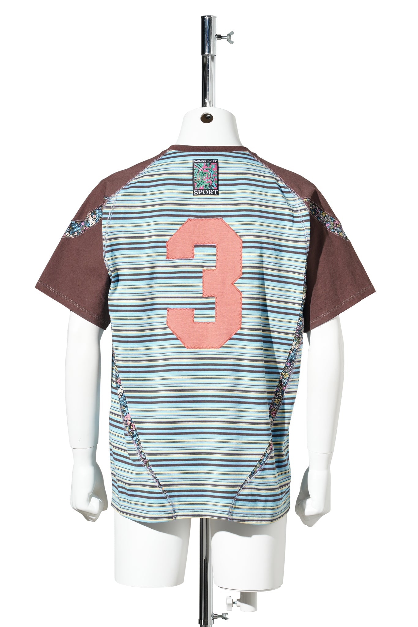 SPORT JERSEY T-SHIRT / BLUE & BROWN STRIPES