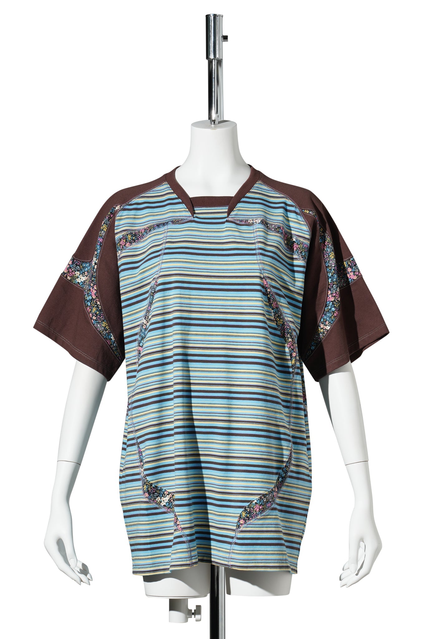 SPORT JERSEY T-SHIRT / BLUE & BROWN STRIPES