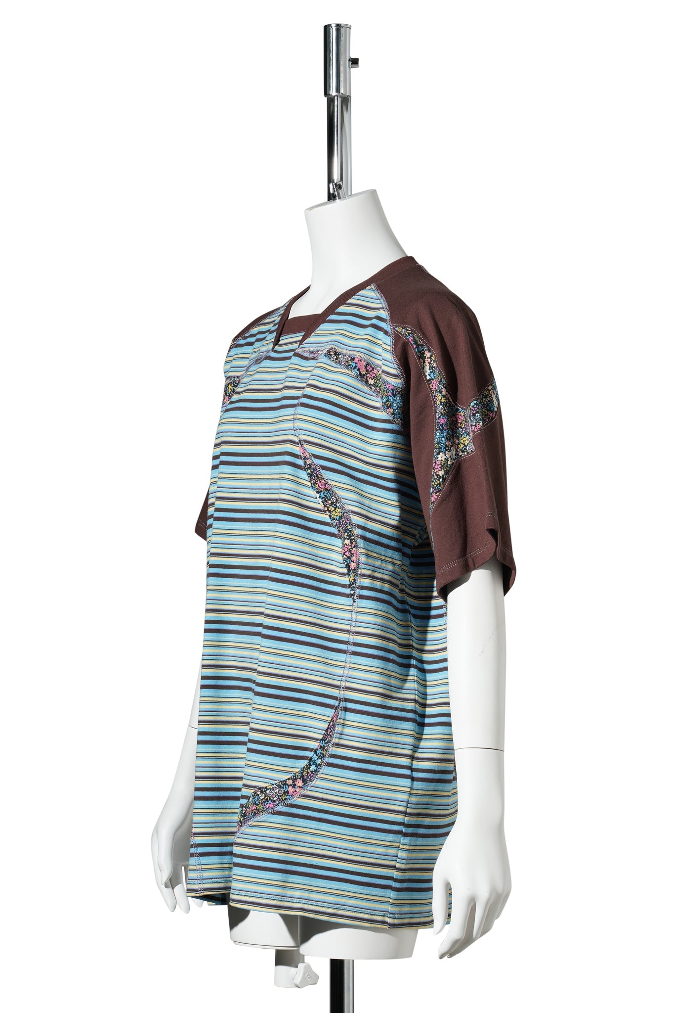 SPORT JERSEY T-SHIRT / BLUE & BROWN STRIPES