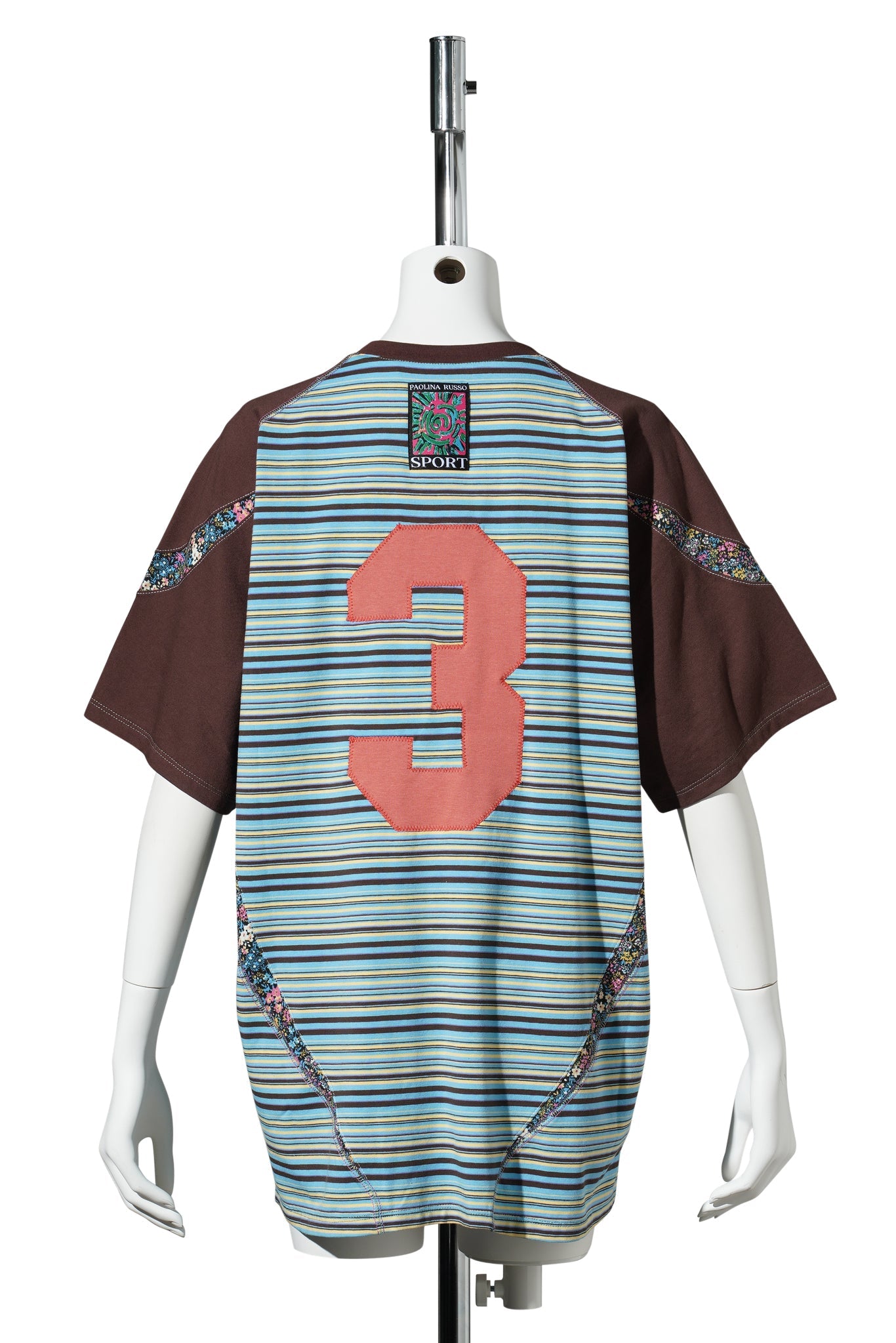 SPORT JERSEY T-SHIRT / BLUE & BROWN STRIPES