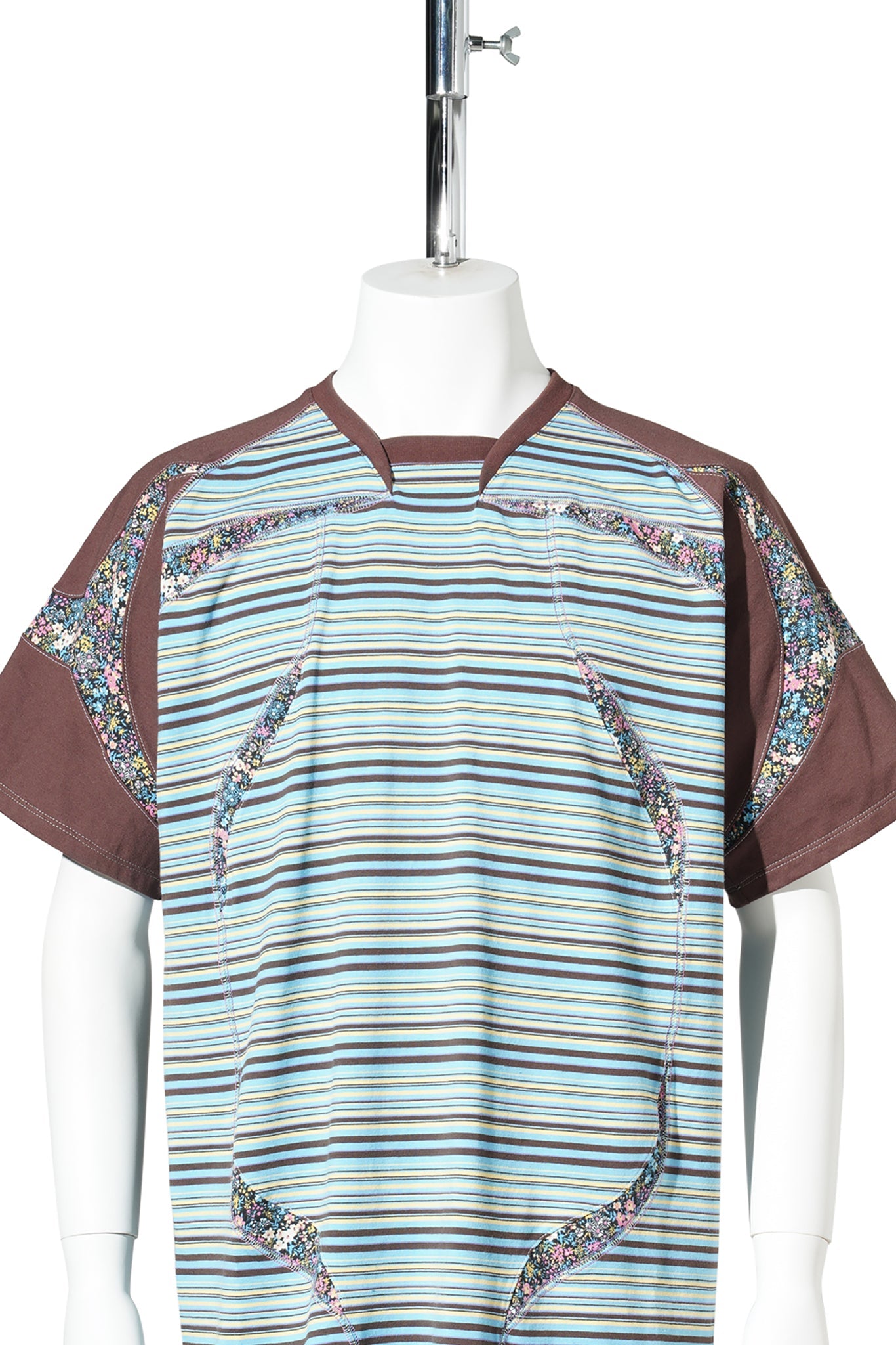 SPORT JERSEY T-SHIRT / BLUE & BROWN STRIPES