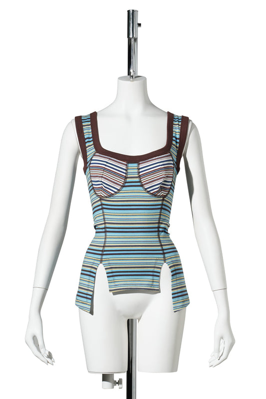 JERSEY CORSET / BLUE & BROWN STRIPES