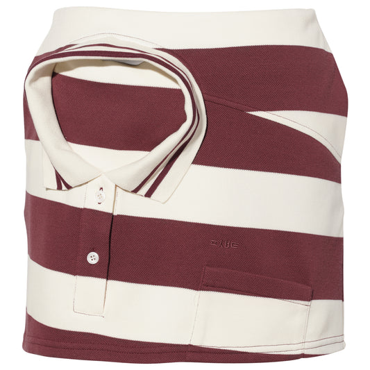 WINE PIQUE COLLAR FRONT SKIRT / WINE/STRIPE