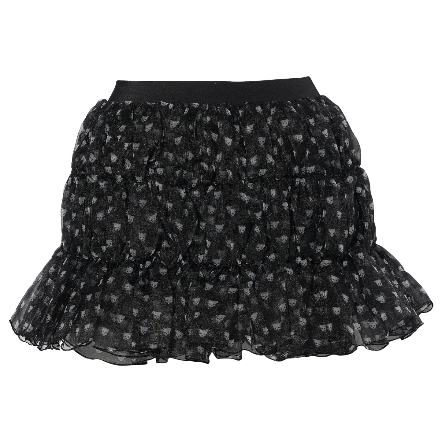 PUSH-SKULL SHIRRING MINI SKIRT / BLACK/PATTERN