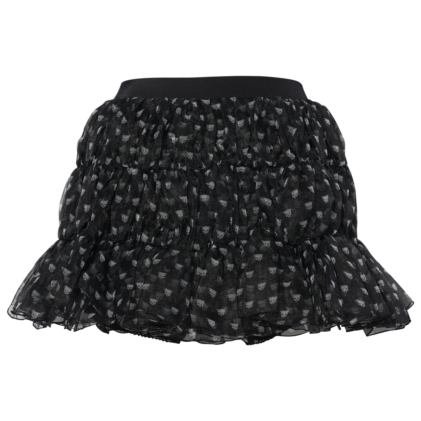 PUSH-SKULL SHIRRING MINI SKIRT / BLACK/PATTERN