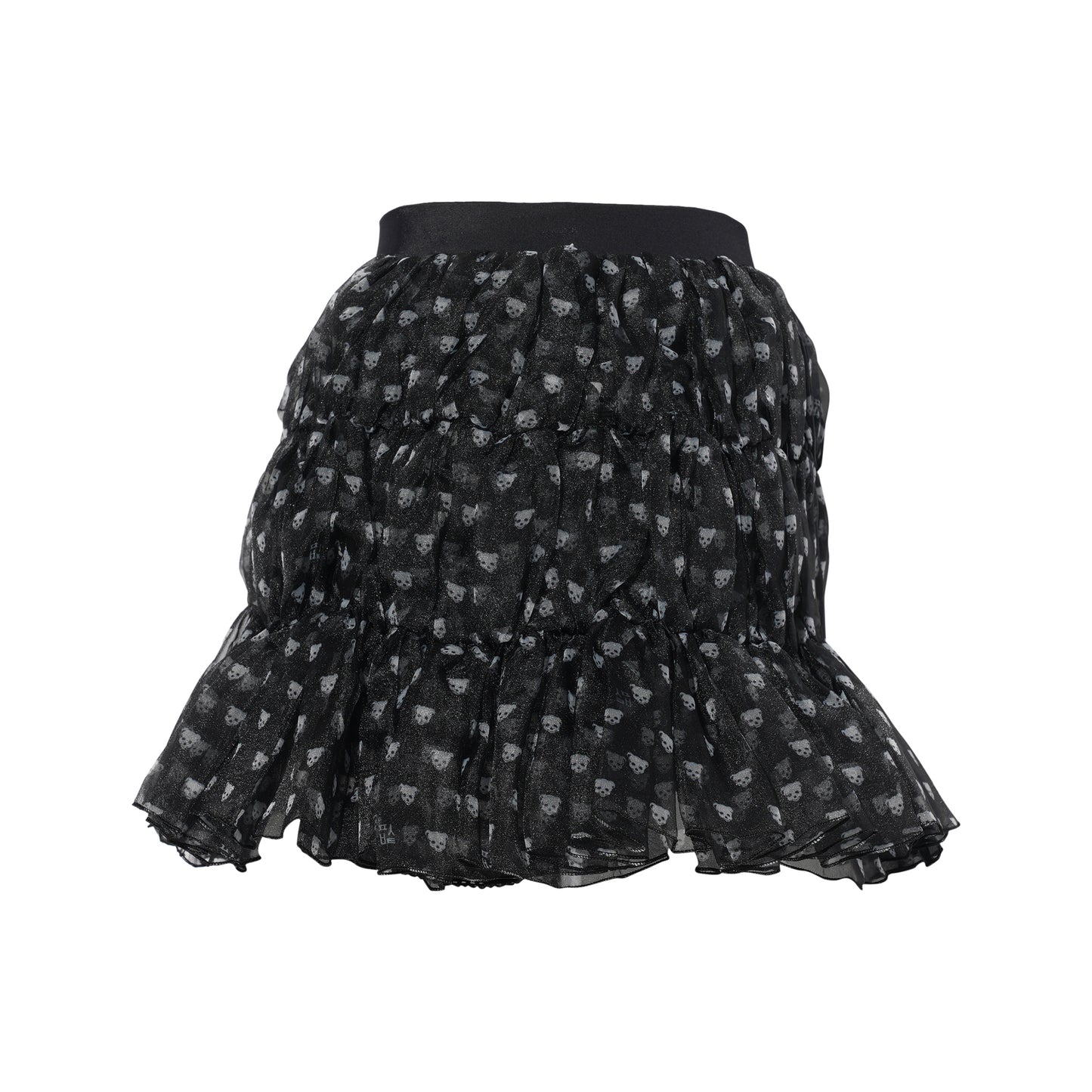 PUSH-SKULL SHIRRING MINI SKIRT / BLACK/PATTERN
