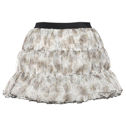 CRYING GIRL SHIRRING MINI SKIRT / WHITE/PATTERN