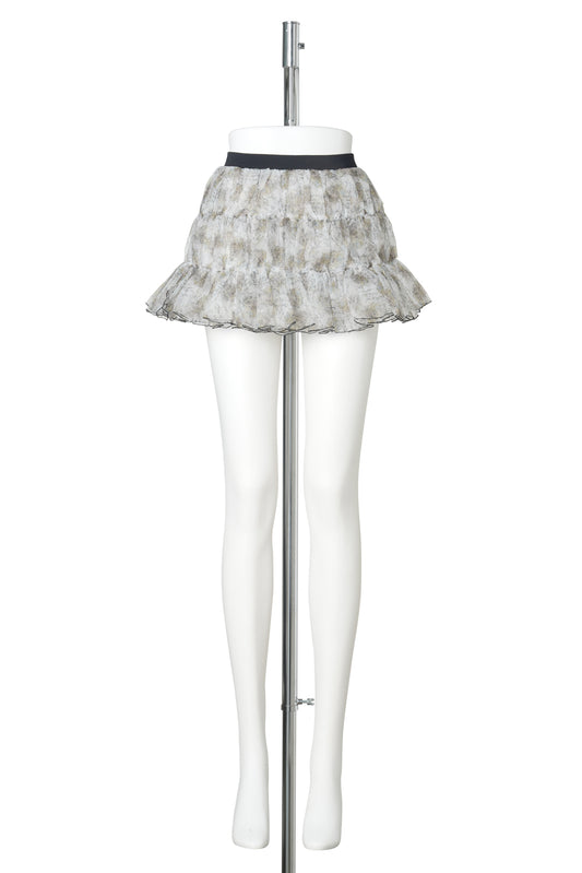 CRYING GIRL SHIRRING MINI SKIRT / WHITE/PATTERN