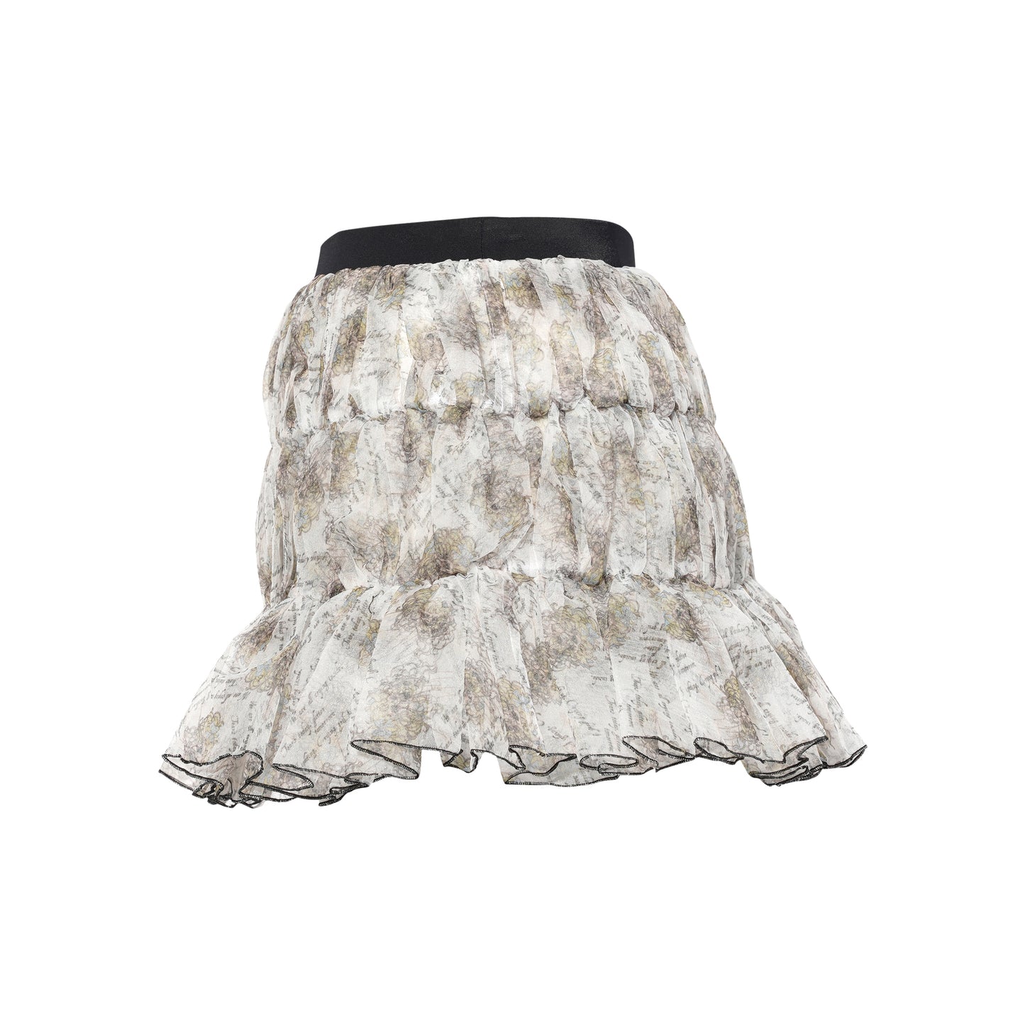 CRYING GIRL SHIRRING MINI SKIRT / WHITE/PATTERN