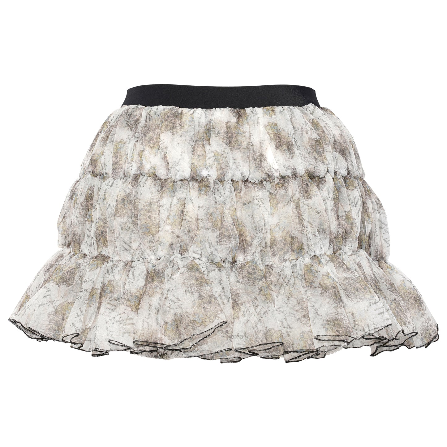 CRYING GIRL SHIRRING MINI SKIRT / WHITE/PATTERN
