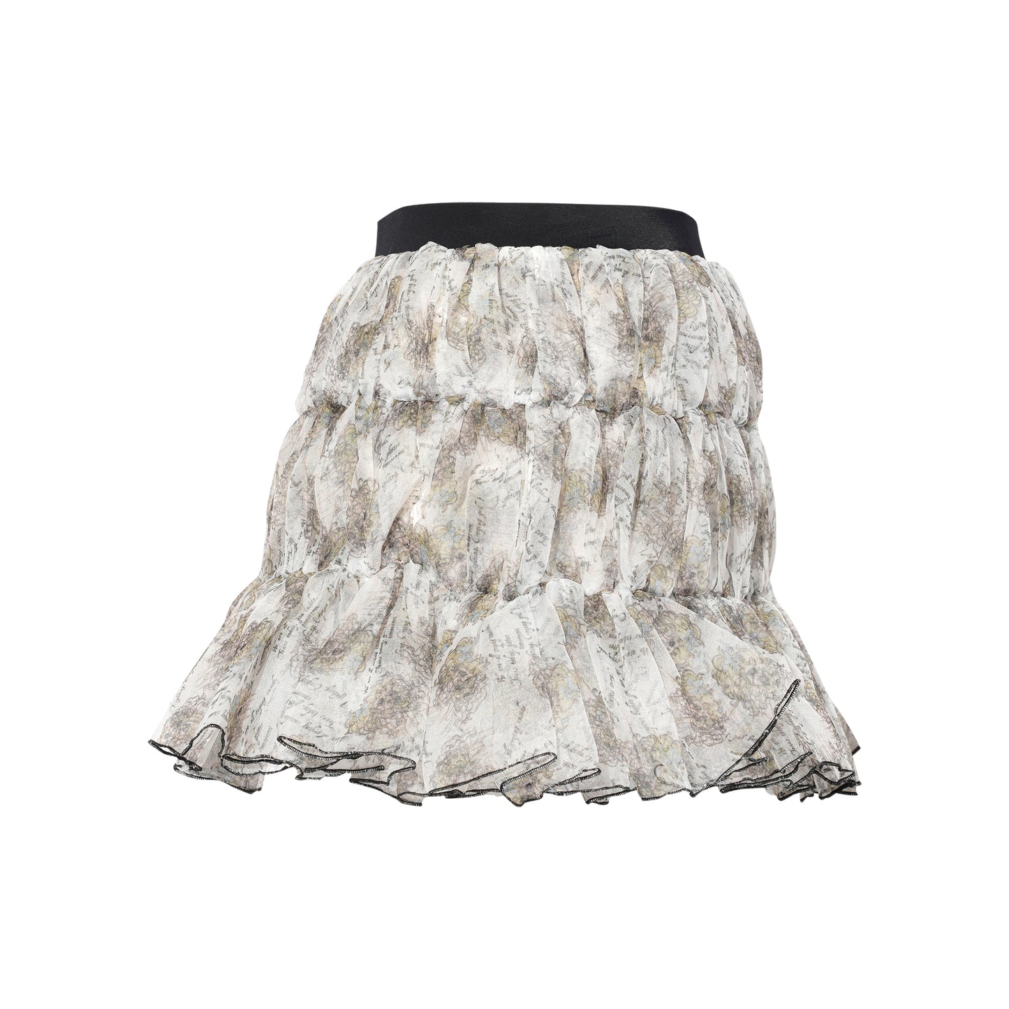 CRYING GIRL SHIRRING MINI SKIRT / WHITE/PATTERN