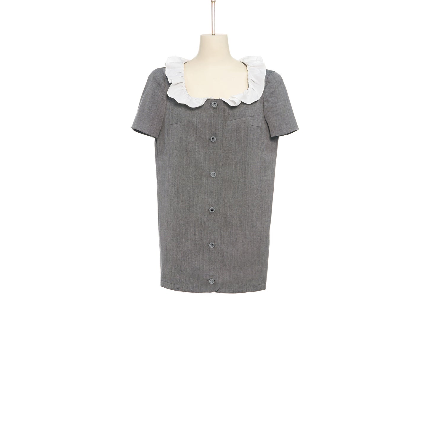GRAY FRILLED NECK DRESS / GRAY