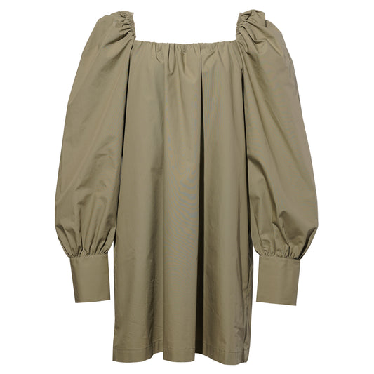 KHAKI SQUARED NECK MINI DRESS / LIGHT KHAKI