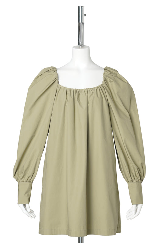 KHAKI SQUARED NECK MINI DRESS / LIGHT KHAKI