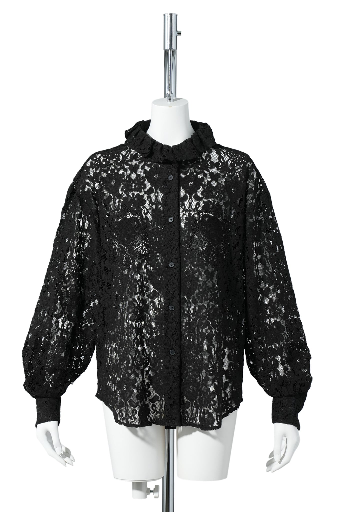 BLACK push-SKULL LACE SHIRT / BLACK