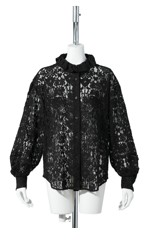 BLACK push-SKULL LACE SHIRT / BLACK