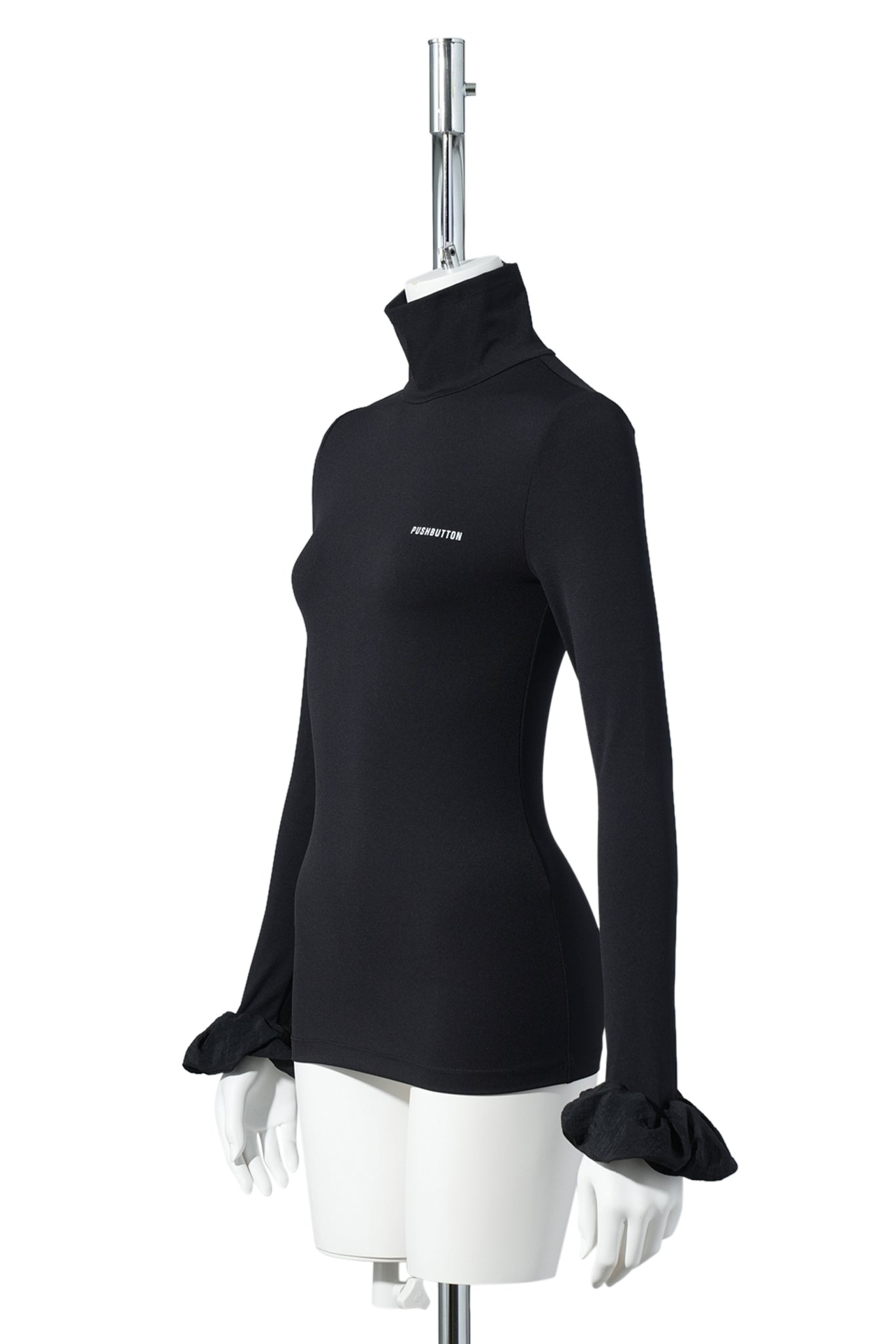 BLACK SCRUNCHIE SLEEVE JERSEY TOP / BLACK