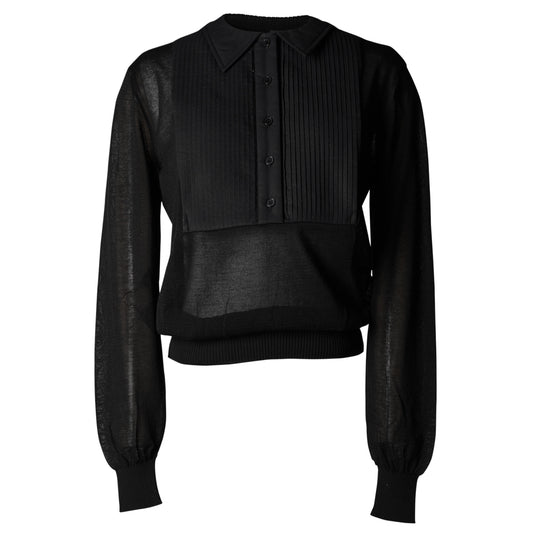 SHIRT LAYERED KNIT TOP / BLACK