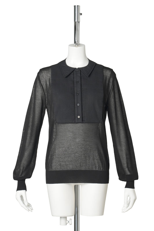 SHIRT LAYERED KNIT TOP / BLACK