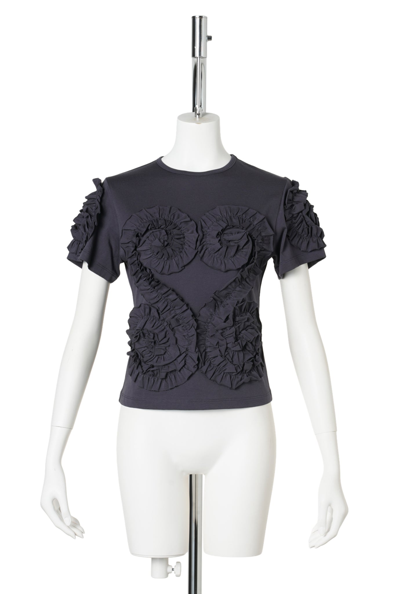 DARK GRAY FRILL CROPPED JERSEY TOP / DARK GRAY