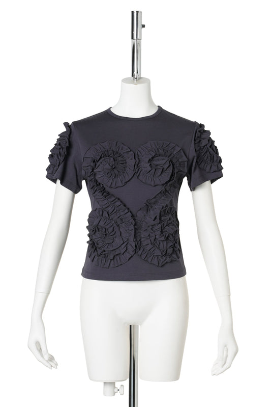 DARK GRAY FRILL CROPPED JERSEY TOP / DARK GRAY