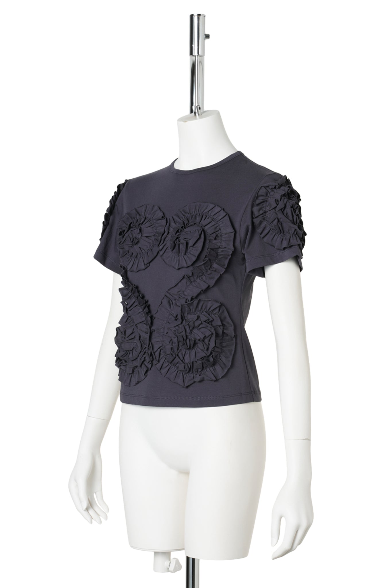 DARK GRAY FRILL CROPPED JERSEY TOP / DARK GRAY