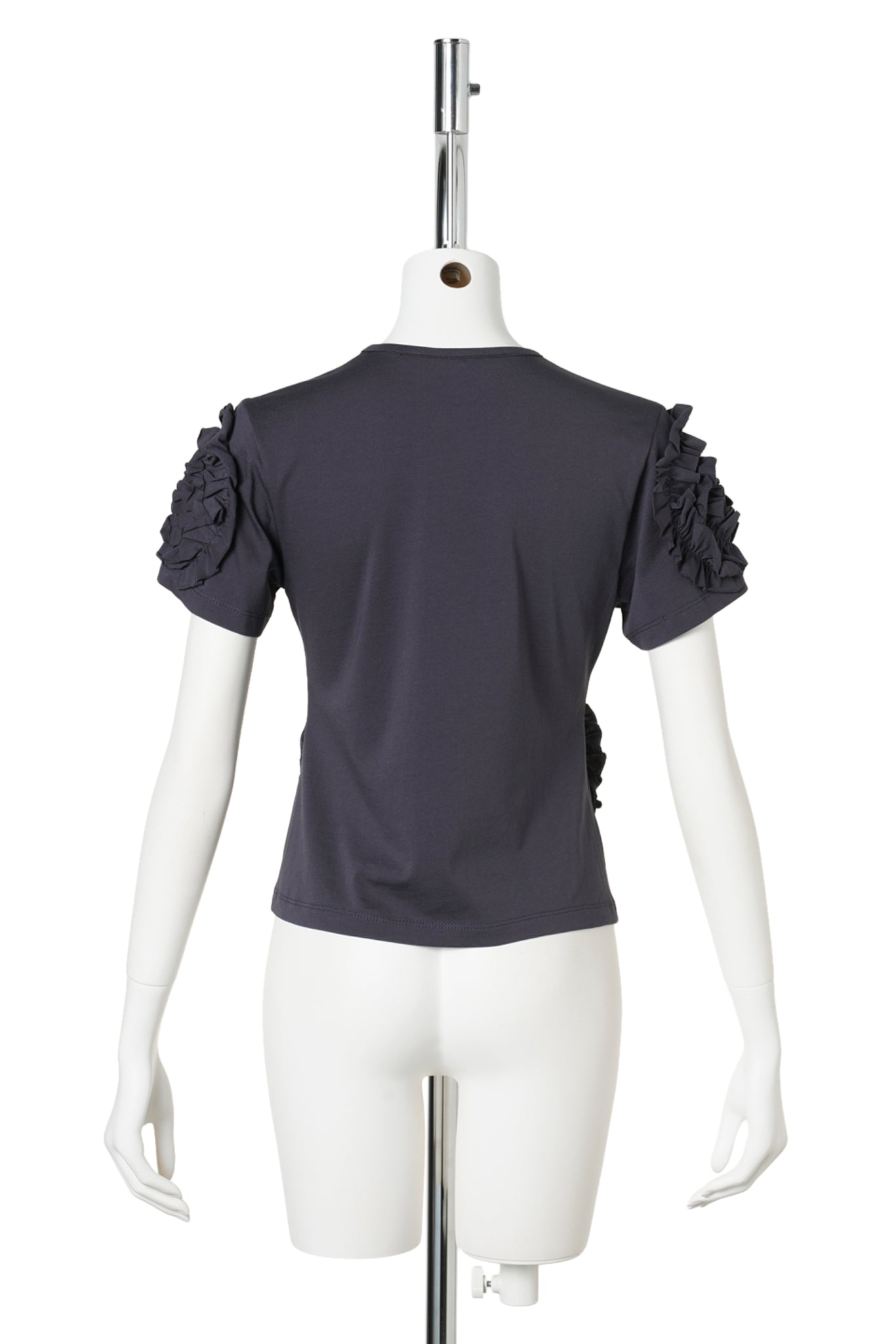 DARK GRAY FRILL CROPPED JERSEY TOP / DARK GRAY