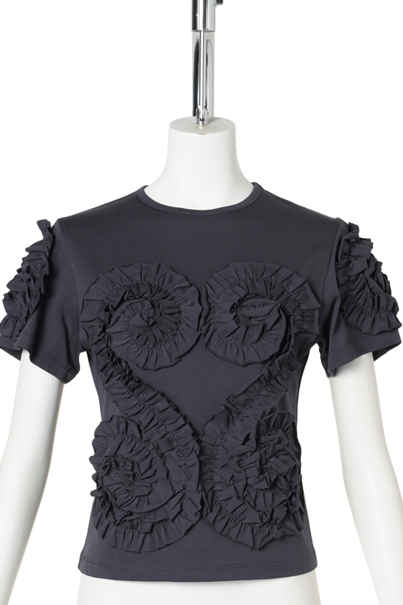 DARK GRAY FRILL CROPPED JERSEY TOP / DARK GRAY