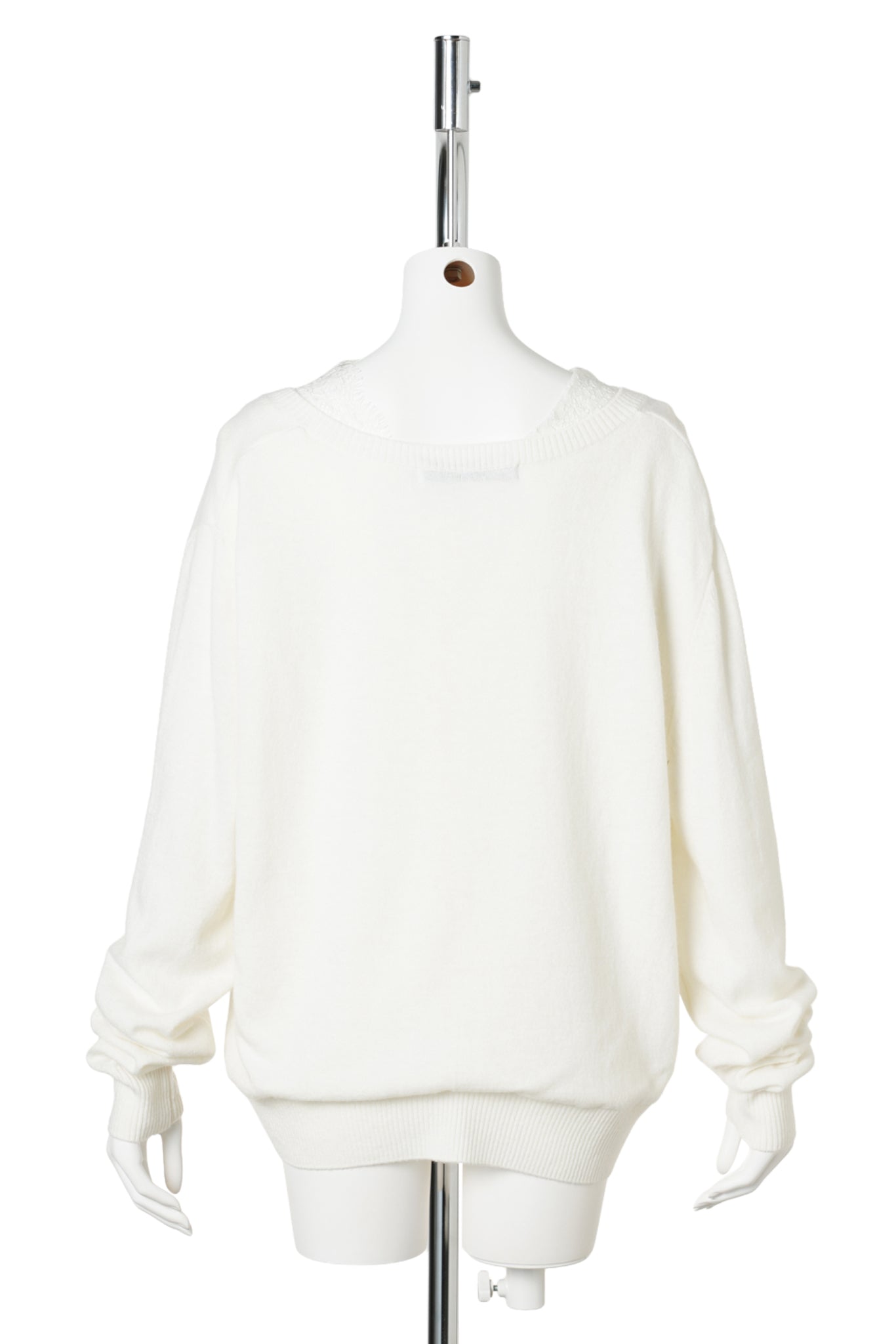 WHITE LACE LAYERED V-NECK KNIT / WHITE