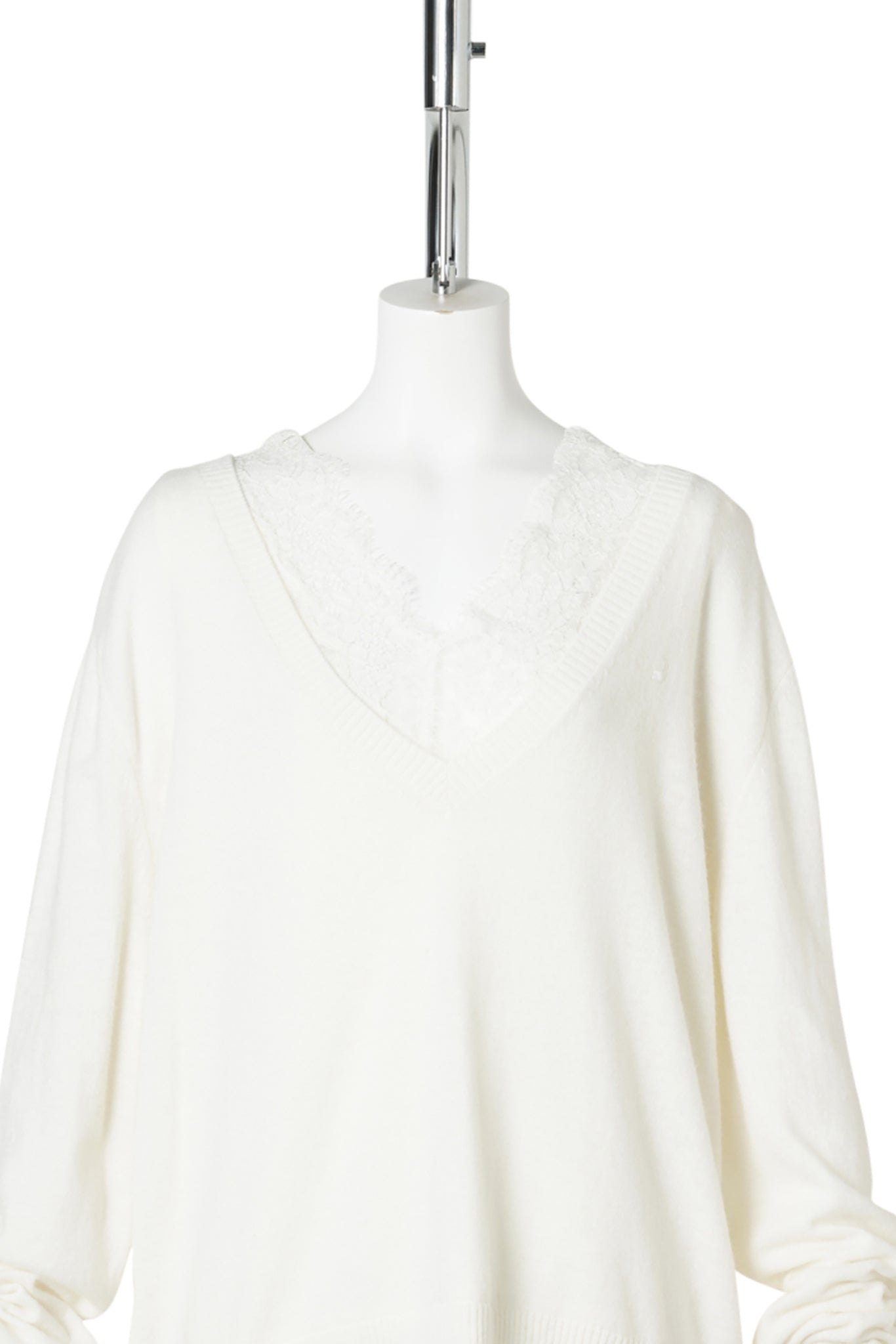 WHITE LACE LAYERED V-NECK KNIT / WHITE
