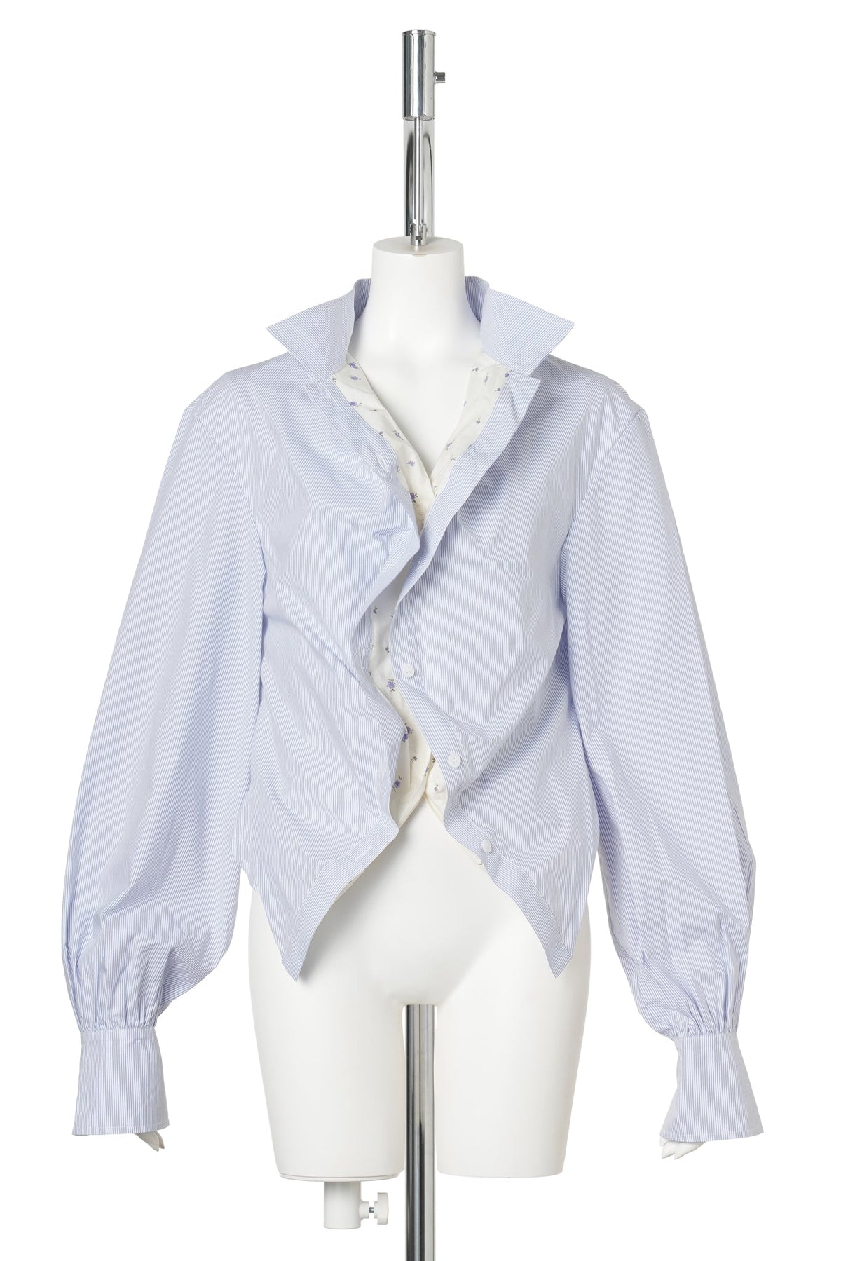BLUE STRIPE PATTERN DRAPED LAYER SHIRT / BLUE STRIPE