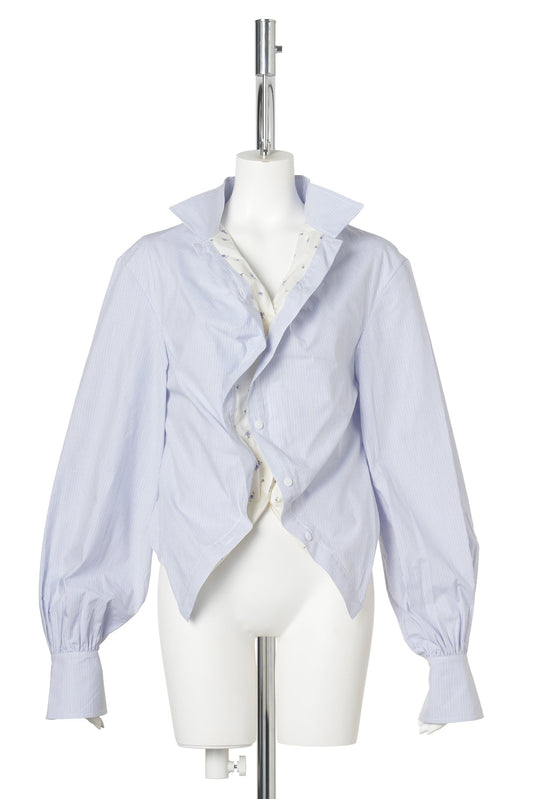 BLUE STRIPE PATTERN DRAPED LAYER SHIRT / BLUE STRIPE