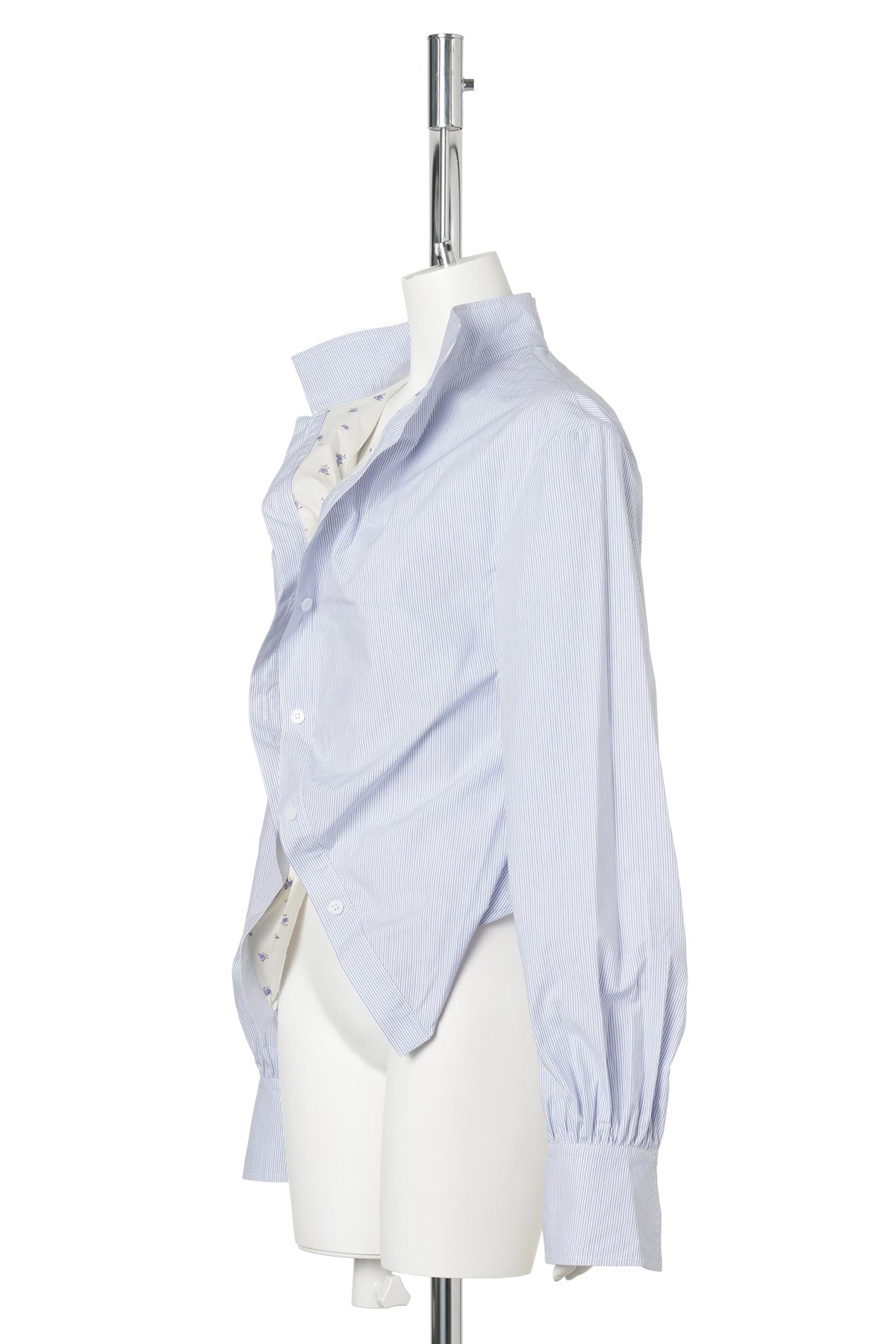 BLUE STRIPE PATTERN DRAPED LAYER SHIRT / BLUE STRIPE