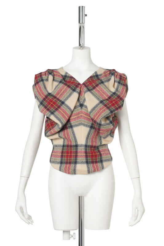 YELLOW CHECK DRAPED STRUCTURED CROP TOP / YELLOW CHECK