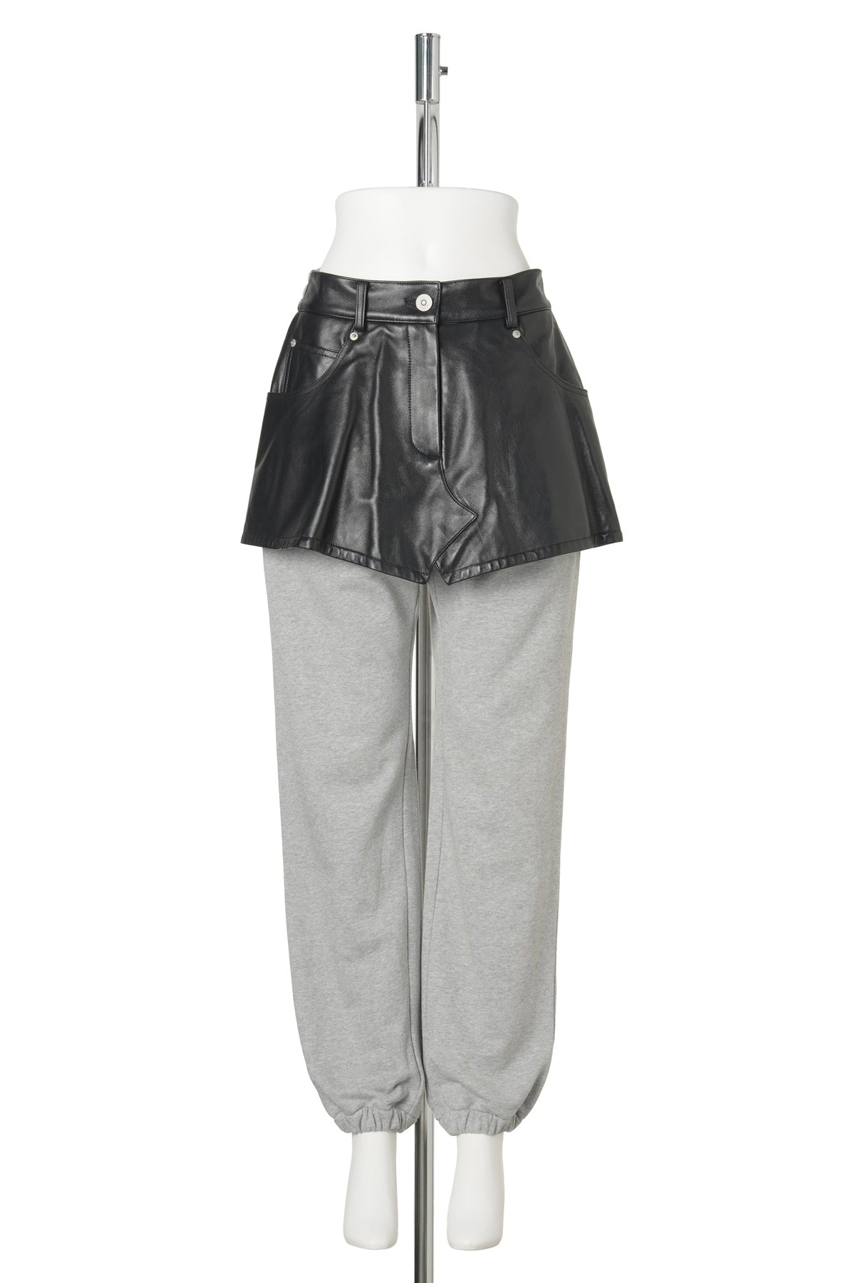 GRAY LEATHER SKIRT LAYERED SWEATPANTS / GRAY