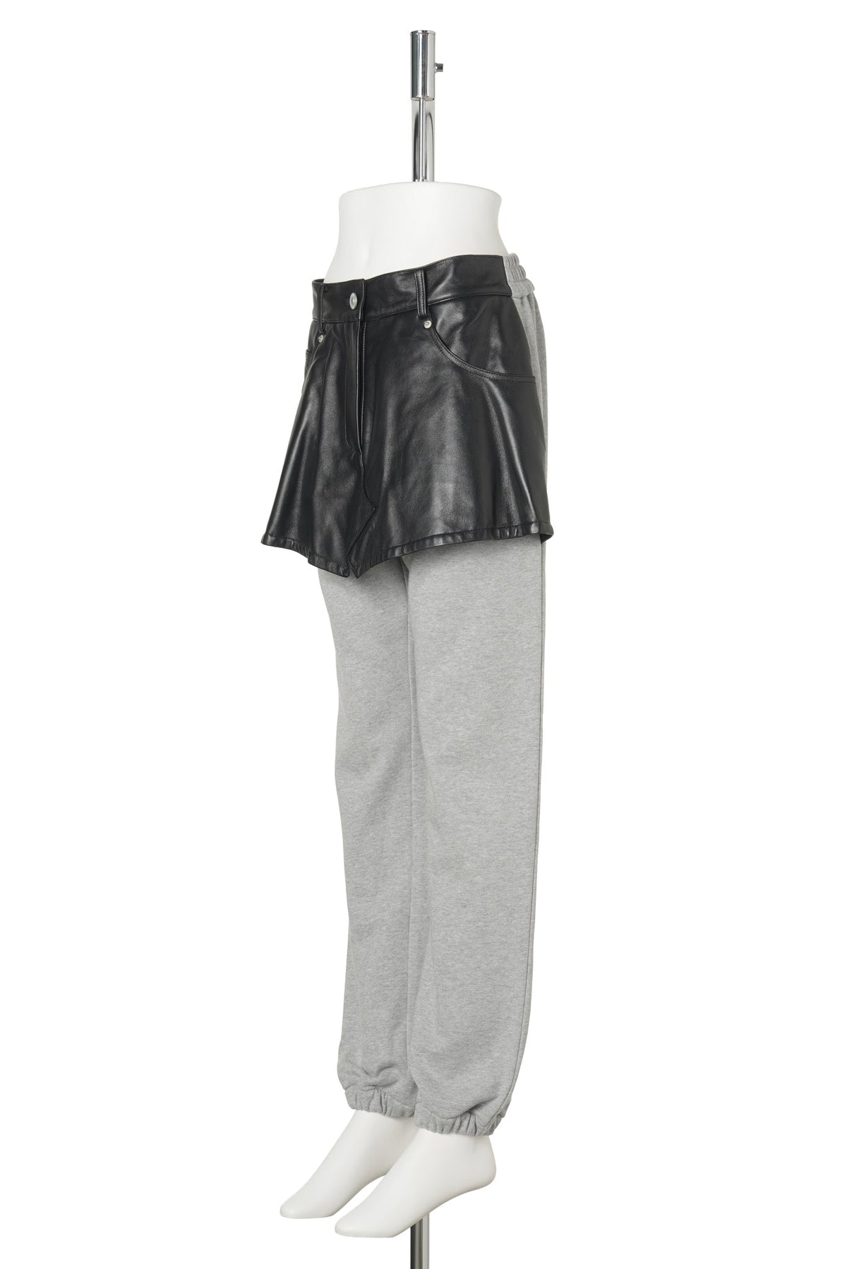 GRAY LEATHER SKIRT LAYERED SWEATPANTS / GRAY