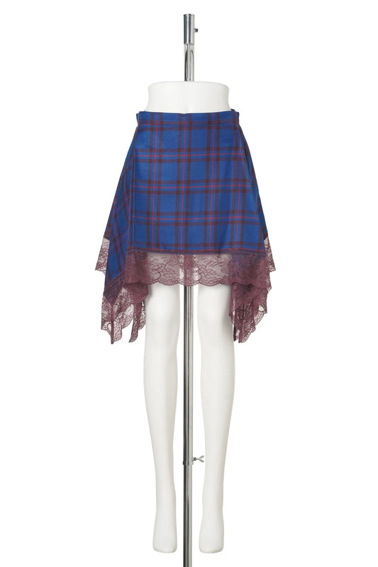 BLUE CHECK DRAPED SKIRT / BLUE CHECK