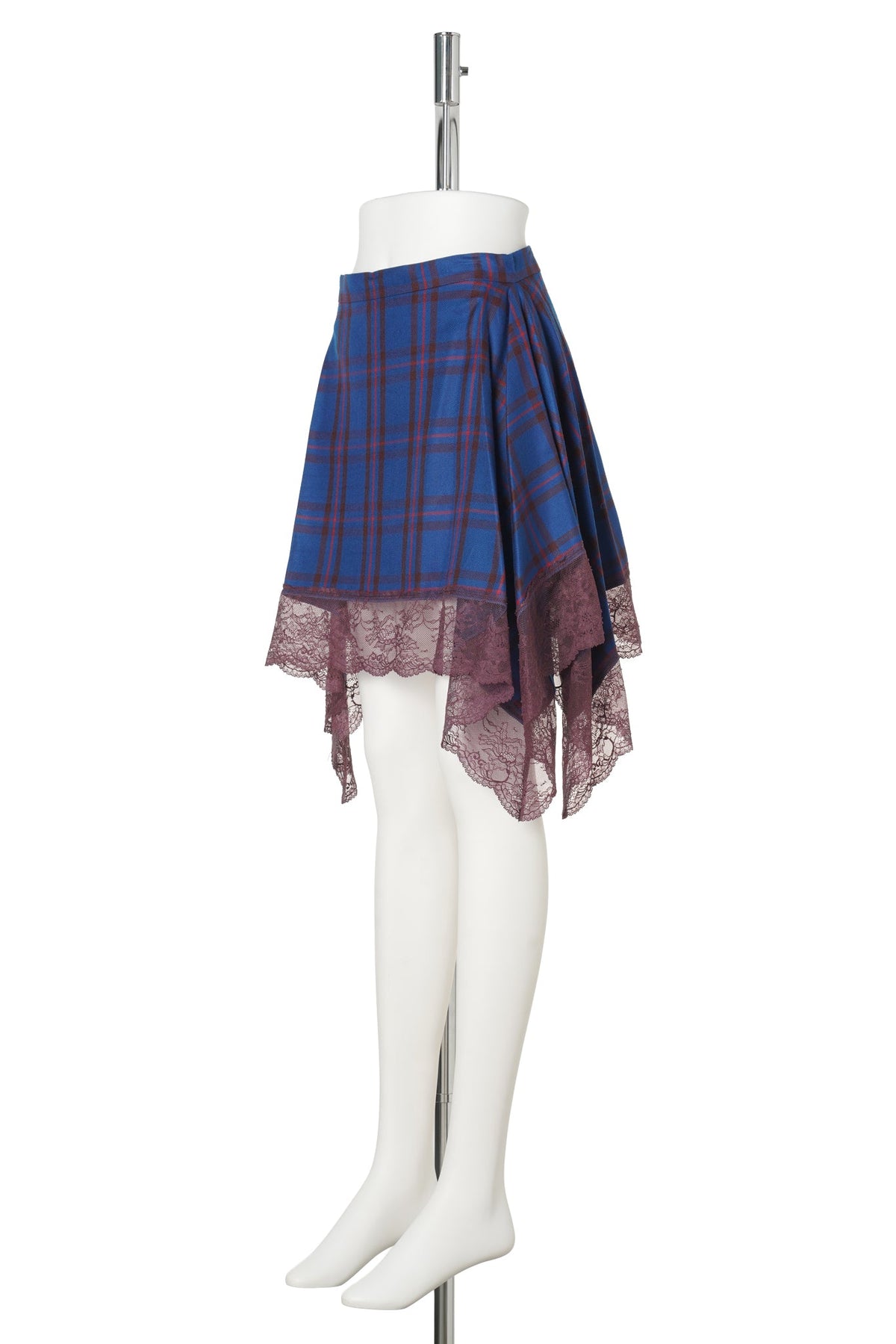 BLUE CHECK DRAPED SKIRT / BLUE CHECK