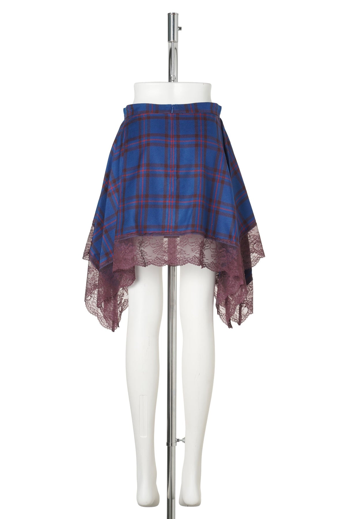 BLUE CHECK DRAPED SKIRT / BLUE CHECK