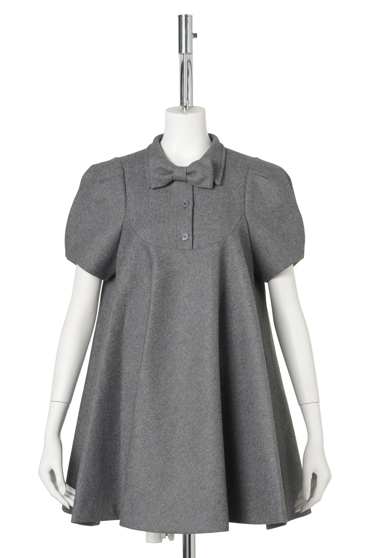 GRAY BOW COLLAR FLARE MINI DRESS / GRAY