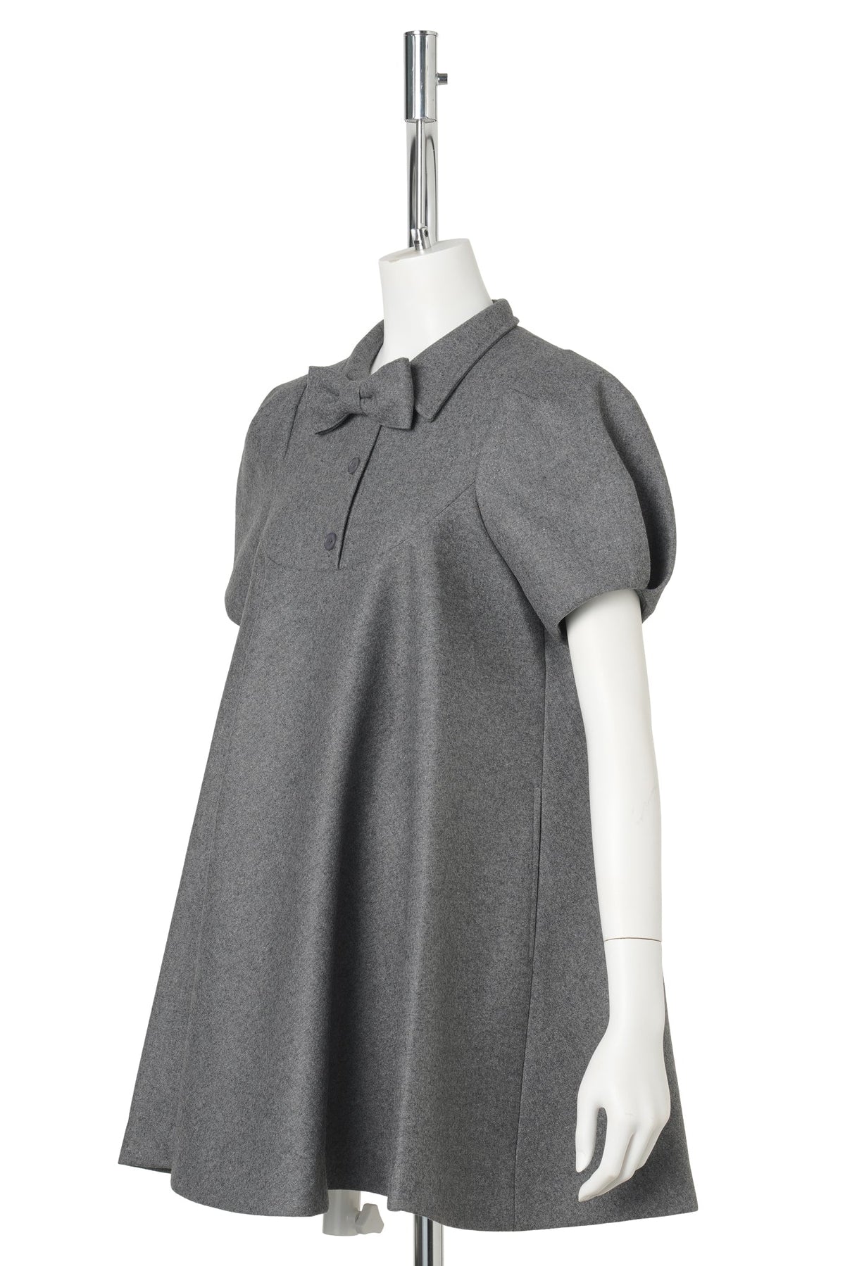 GRAY BOW COLLAR FLARE MINI DRESS / GRAY