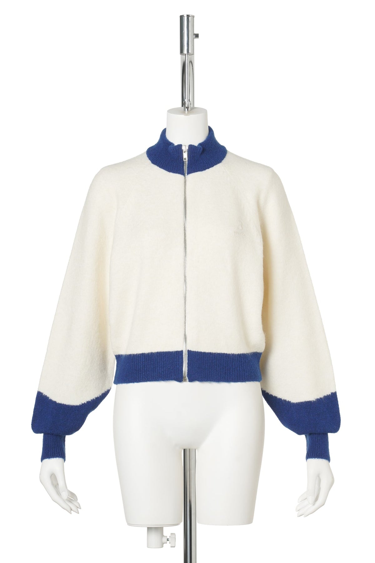 IVORY COLOR BLOCK ZIP-UP CARDIGAN / IVORY