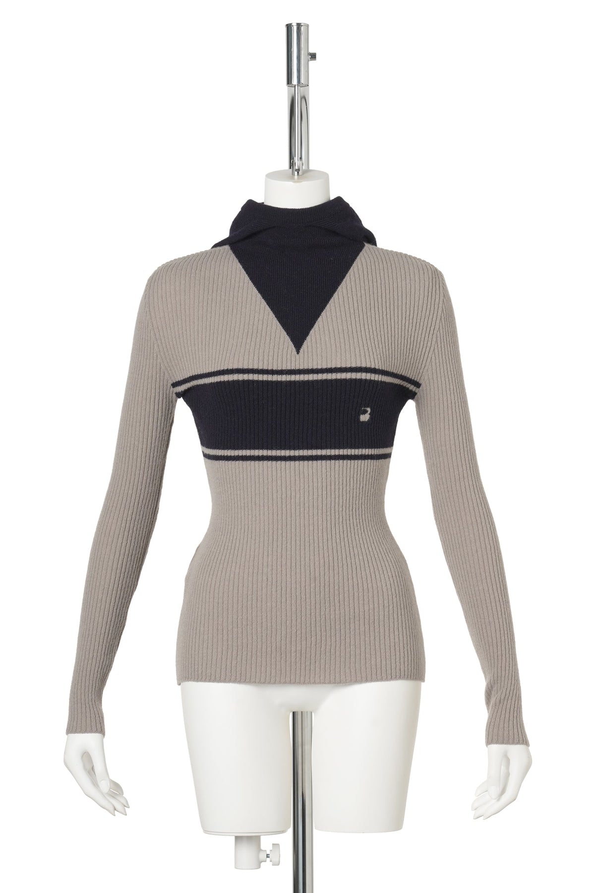 GRAY COLOR BLOCK HOOD KNIT TOP / GRAY