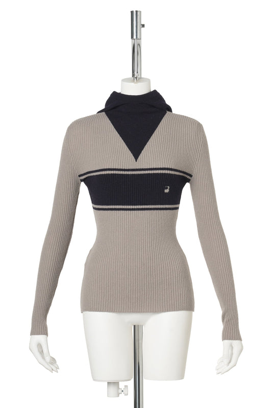 GRAY COLOR BLOCK HOOD KNIT TOP / GRAY