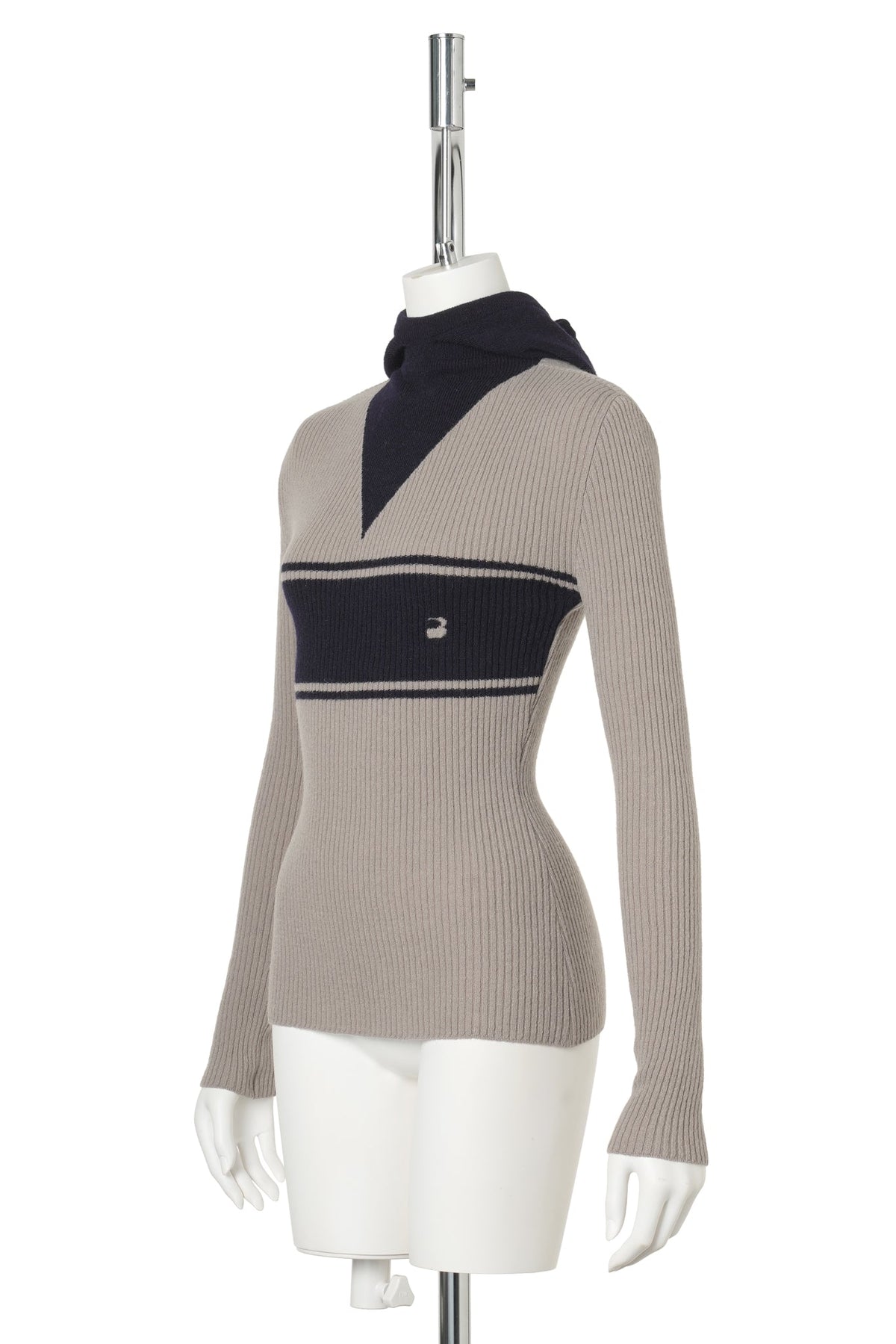 GRAY COLOR BLOCK HOOD KNIT TOP / GRAY