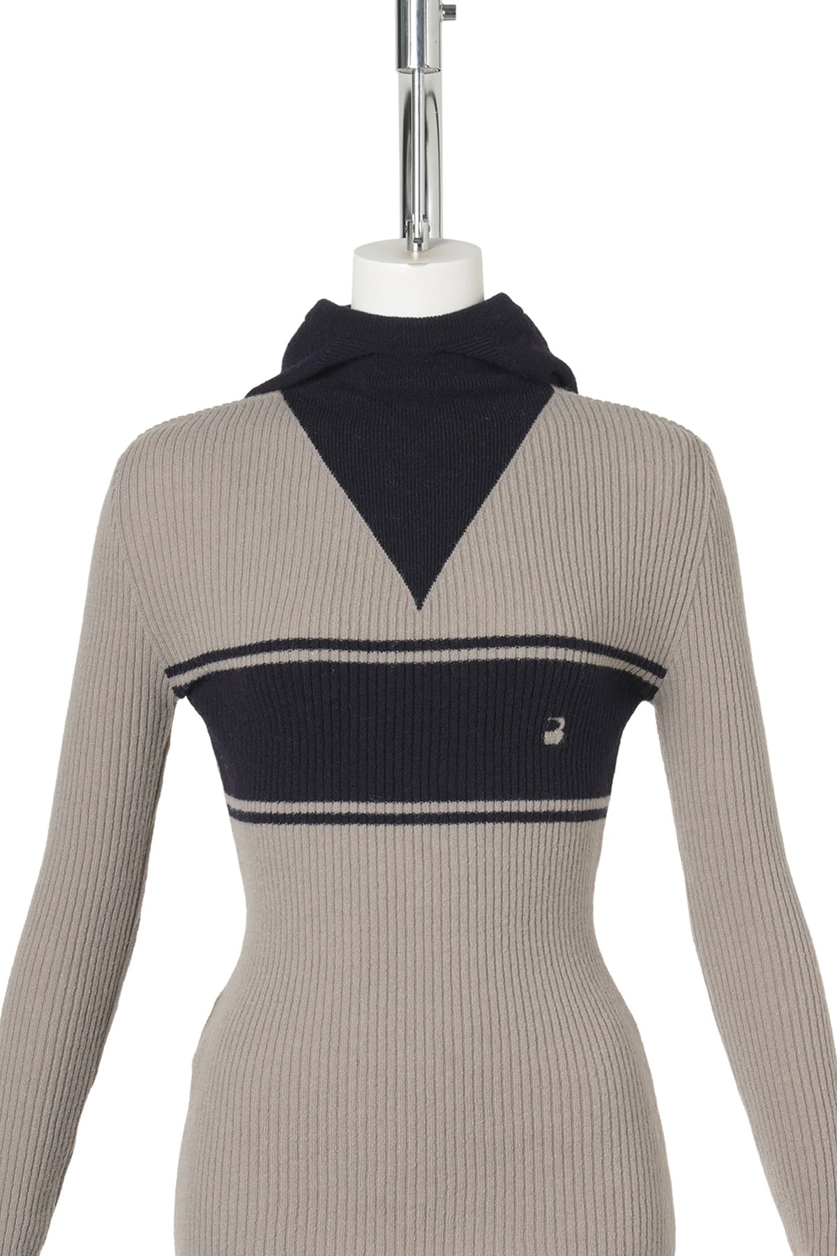 GRAY COLOR BLOCK HOOD KNIT TOP / GRAY