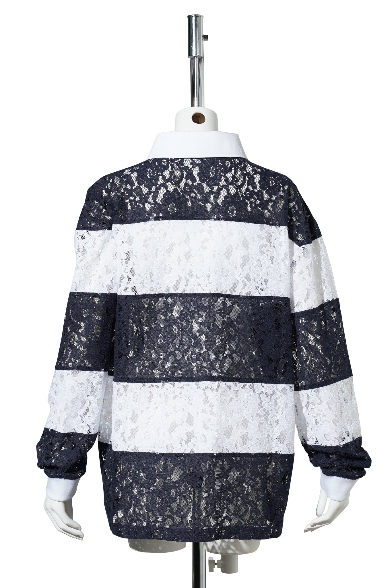 NAVY LACE STRIPE PIQUÉ TOP / NAVY