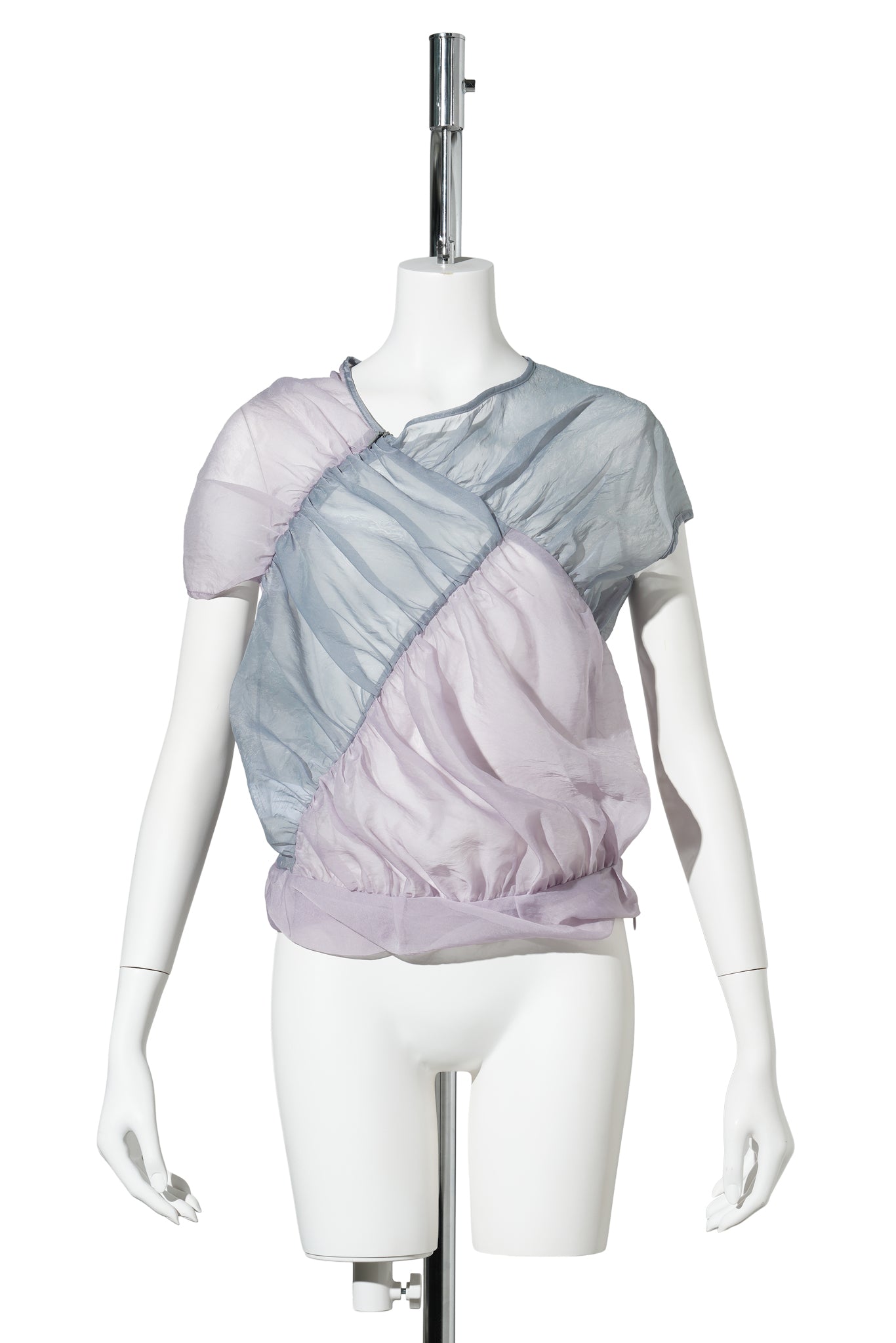 LIGHT BLUE COLOR BLOCK TWISTED SHEER BLOUSE / LIGHT BLUE