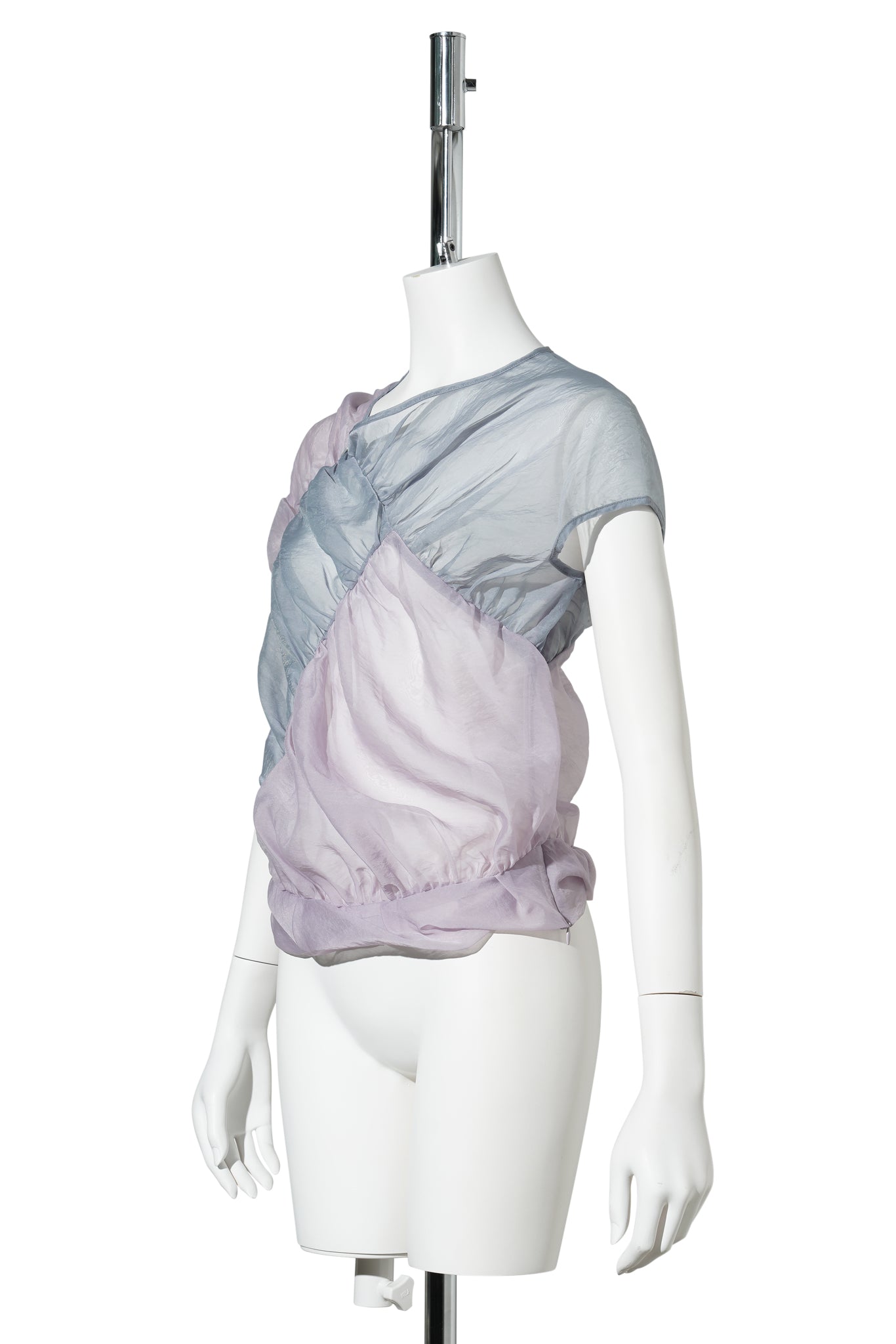 LIGHT BLUE COLOR BLOCK TWISTED SHEER BLOUSE / LIGHT BLUE