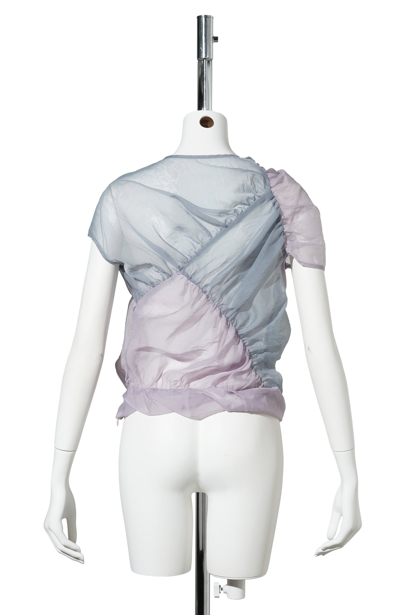 LIGHT BLUE COLOR BLOCK TWISTED SHEER BLOUSE / LIGHT BLUE